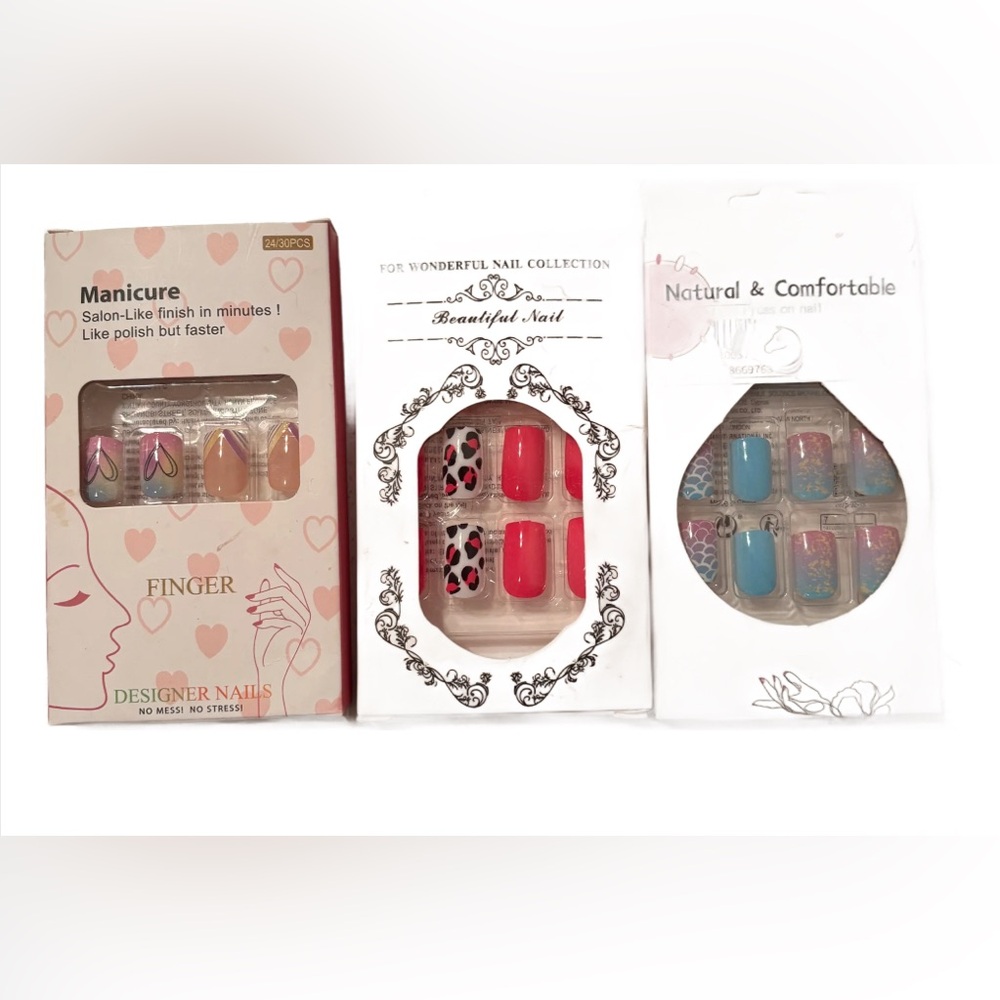 Colorful Designer Nail Set press on Trio